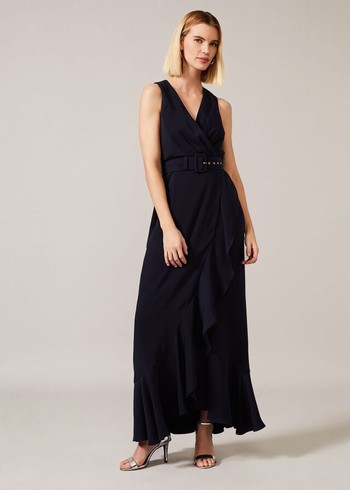 Phase Eight Lara Belted Dress Navy Australia | KD0341267